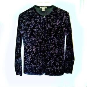 Vintage Notations Womens Black Velour Glitter Floral Shirt Jacket Size S